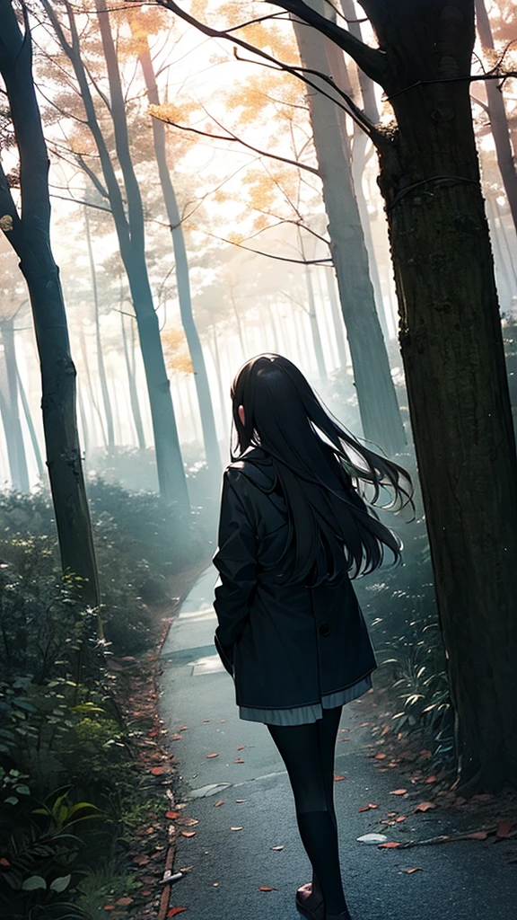 A close up Shadow of age girl, street forest, dark photography
