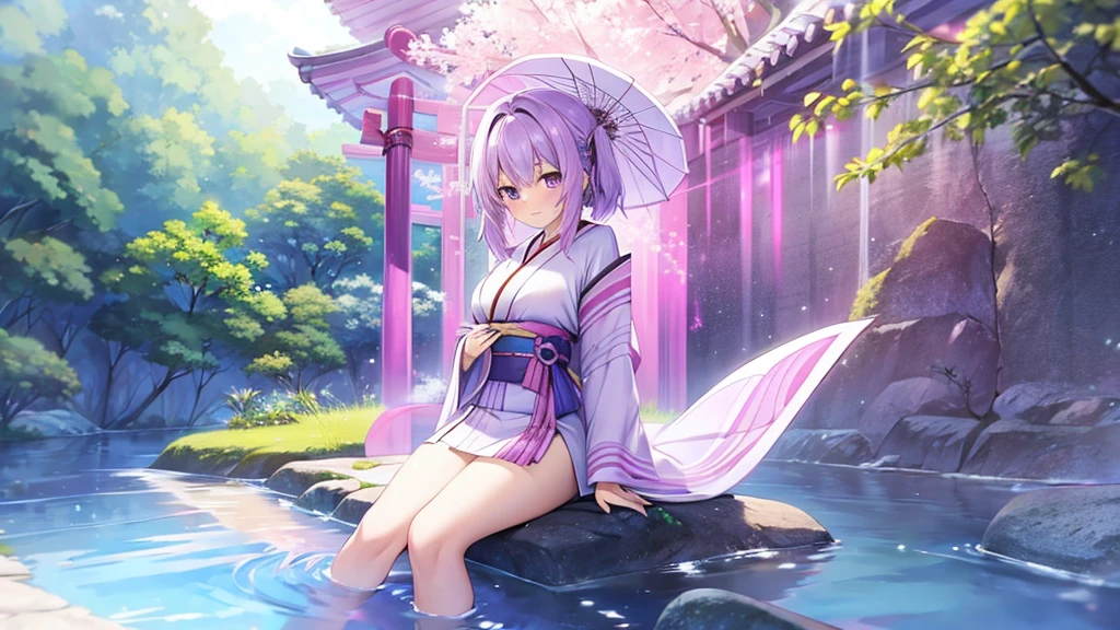 woman　clear　Light purple hair　　kimono　　Anime Style　　investigation
