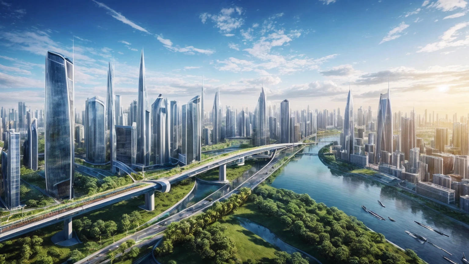 (Best quality,4K,8K,A high resolution,Masterpiece:1.2),Ultra-detailed,(Realistic,Photorealistic,photo-realistic:1.37),Futuristic floating city,Futuristic technology,Huge urban high-tech tablet platform,Airship,Floating in the sky,Futuristic city,Small airships around,High-tech hemispherical platform,Colorful lights,Advanced architecture,modernn architecture,skyscrapper,Access the cloud,Scenic beauty,view over city,Impressive design,Blend seamlessly with nature,energetic and vibrant atmosphere,Futuristic transportation system,Parking is suspended,Transparent path,Lush greenery,Sky gardens,cascading waterfalls,Magnificent skyline,reflections on the water,Sparkling river,Architectural innovation,futuristic skyscrapers,Transparent dome,The shape of the building is unusual,Elevated walkway,Impressive skyline,Glowing lights,Futuristic technology,Minimalist design,Scenic spots,Panoramic view,Cloud Piercing Tower,Vibrant colors,epic sunrise,epic sunset,Dazzling light display,magical ambiance,The future city,Urban Utopia,LuxuryLifestyle,Innovative energy,sustainable development,Smart city technology,Advanced infrastructure,Tranquil atmosphere,Nature and technology live in harmony,Awesome cityscape,Unprecedented urban planning,Architecture connects seamlessly with nature,High-tech metropolis,A cutting-edge engineering marvel,The future of urban living,Visionary architectural concept,Energy-efficient buildings,Harmony with the environment,A city floating above the clouds,Utopian dreams become reality,The possibilities are endless,State-of-the-art transportation network,Green energy integration,Innovative materials,Impressive holographic display,Advanced communication system,Breathtaking aerial view,Quiet and peaceful environment,Modernist aesthetics,Ethereal beauty