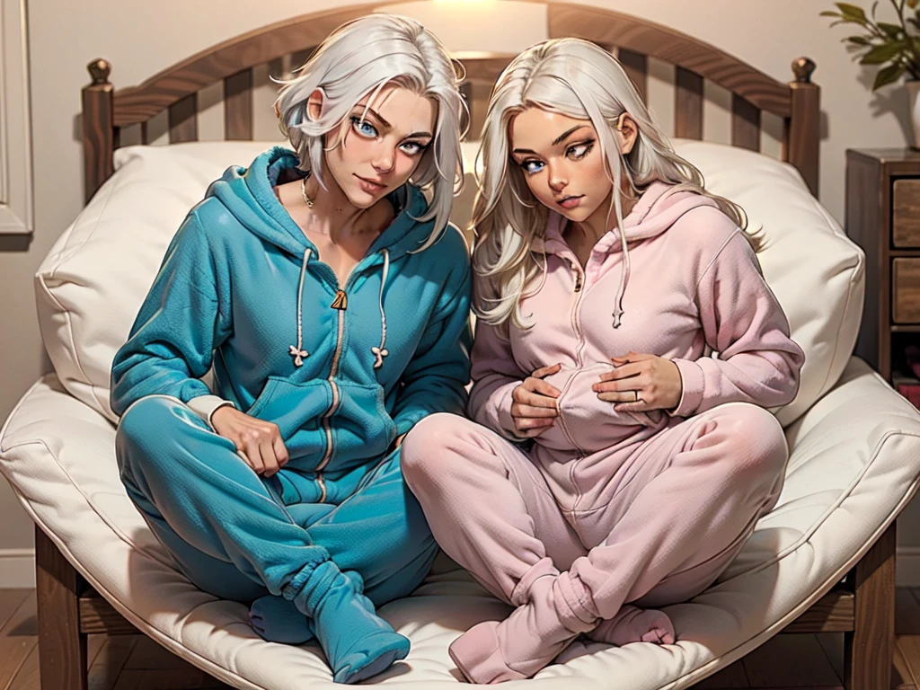 an anime image of a small boy with white hair wearing a thick diaper underneath fox hoodie-footie pjs, hoodie-footie pjs, sleeping in a crib, nursery, (1boy), adorable, masterpiece, extremely detailed, beautiful eyes, sharp focus, vivid colors, studio lighting, intricate details, soft textures, cozy atmosphere, high quality, hood down,