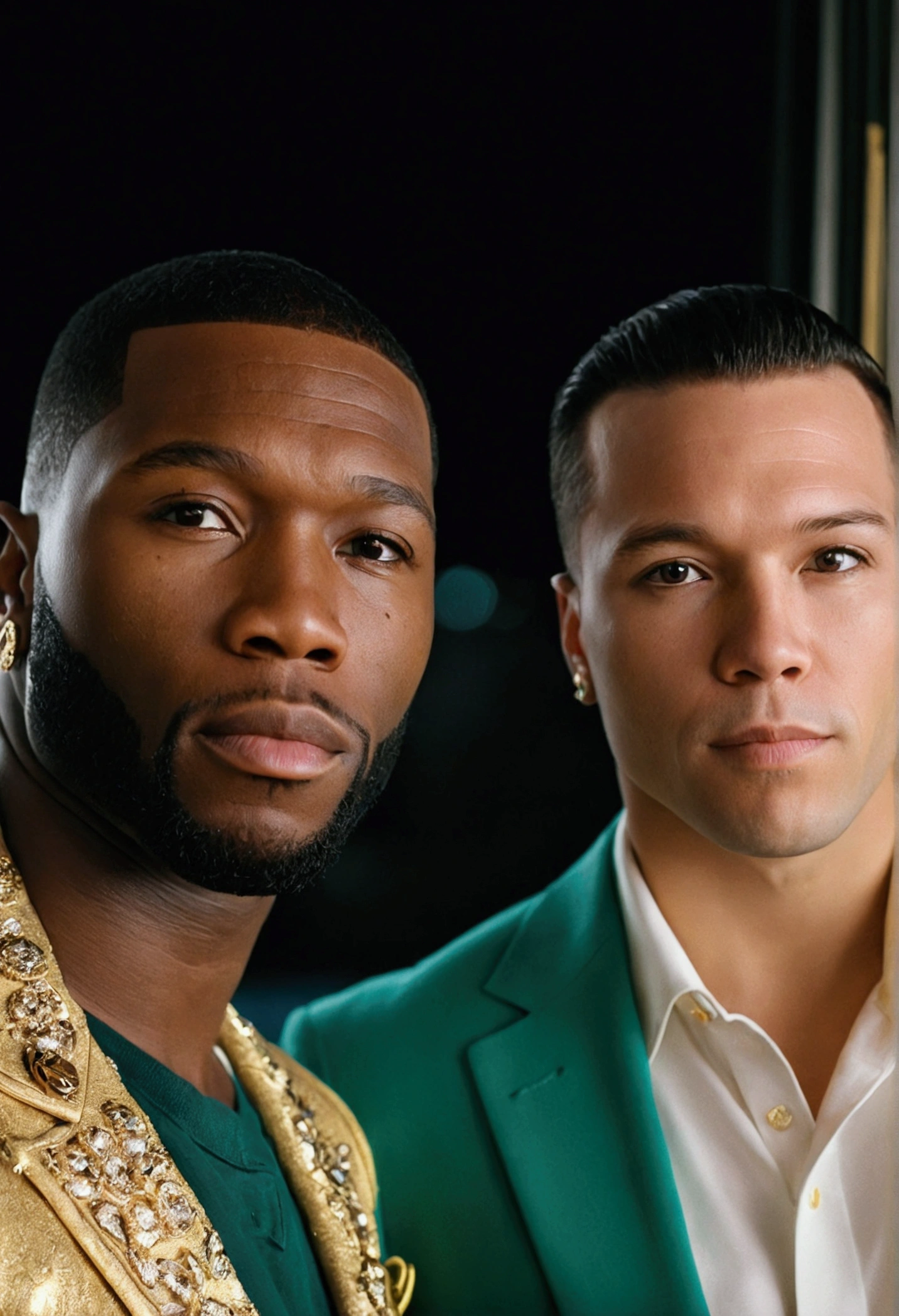 Men looking like pop smoke mixed with 50 cent with 'Gucci gold vvs diamonds , 4:3, photo 12k resolution hash flash lighting, shot on ALEXA 65, Velvia 100 , underexposed, Voigtlnder Nokton 50mm f1.1, in the style of Martin Nikon Z 8 with Zoom Lens | with 24-120mm
Motion