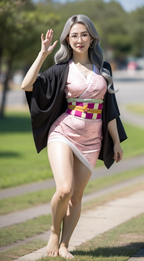 Cute Japanese woman, (16 years old), (very cute face), white moisturized skin, looking at the camera, (pink bright eyes: 1.4), (black framed glasses: 1.3)
BREAK,
(parkour), (very beautiful berserker woman: 1.3), (dynamic pose: 1.3),
BREAK,
(wearing a cute pink kimono: 1.3), (highly revealing kimono), very large earrings, short length, (has a black grass tattoo on her body: 1.3),
BREAK,
(very long hair), (light grey hair: 1.4), (wavy hair), (gradient hair: 1.3), (red tips: 1.3),
BREAK,
(realistic: 1.3), masterpiece, perfect lighting, (ultra high resolution), (8K), (highly detailed: 1.4), (from the front), (full body: 1.4), (symmetrical: 1.2), (one shot),
BREAK,
(large cities in Japan: 1.2),