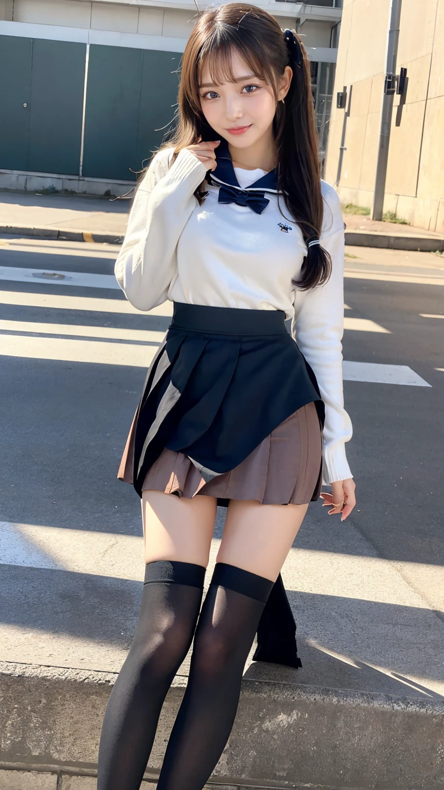 ((masterpiece, Highest quality)),Best aesthetics,One Girl, (Sitting), school machinery, Black hair straight, classroom,Long Hair, View your audience, :p, Focus Only, Brown eyes, mini skirt, Long sleeve, 1 boy,Black Seraphim, Multiple Girls, Pleated skirt, Sailor collar, bangs,smile,,Knee-high socks,(Schoolyard),Wide legged pose,(skirt lift:1.8),(panties:1.5)