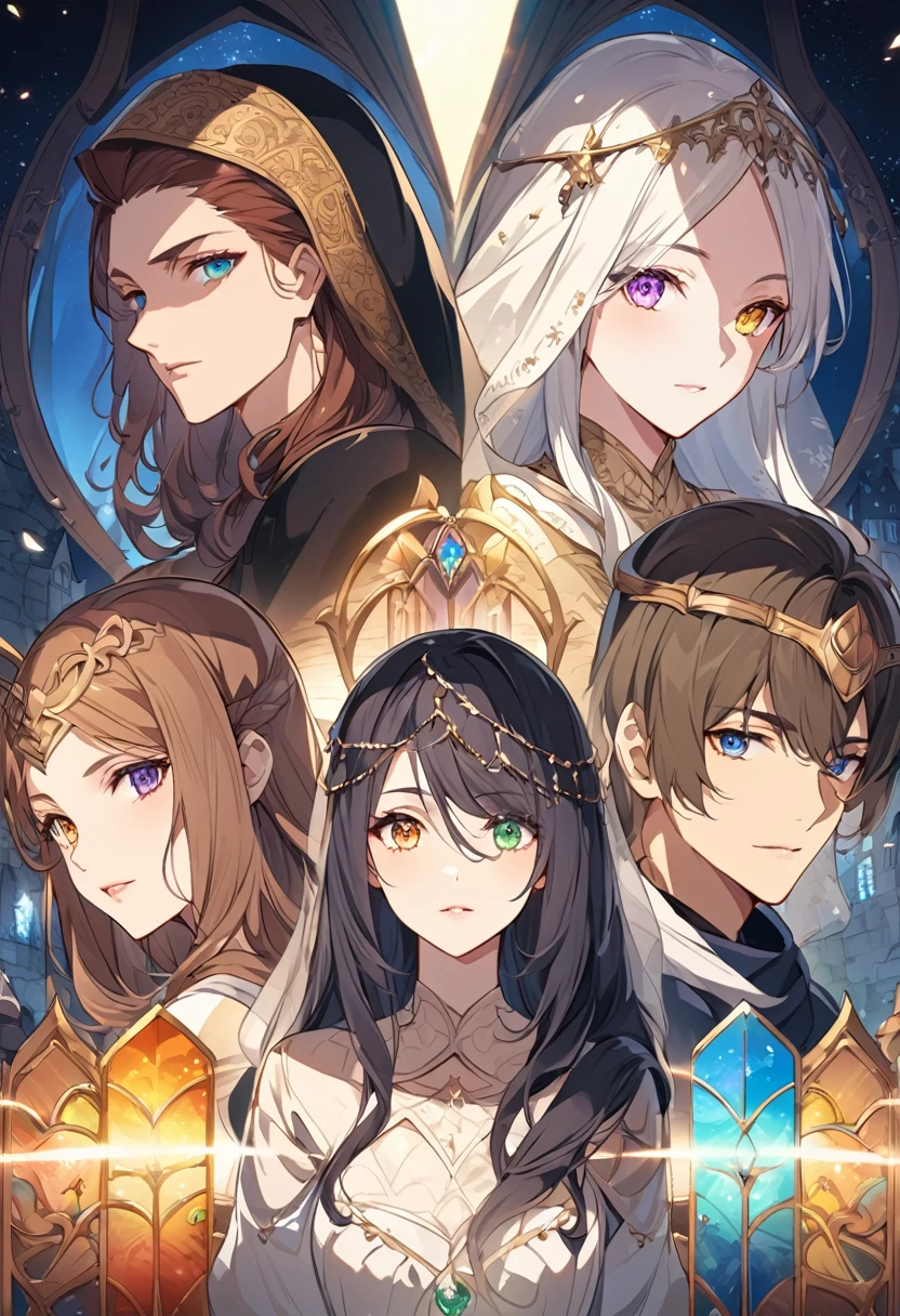 sakimiChanStyle, Urop Style, Portraiture, Detailed painted face, Beautiful woman, Fuller lips, Opaque Veil, Medieval Veil, Head rail, 12th century, Eyes with heterochromia, Rainbow Eyes, Medieval costume, Brot, Lord of the Rings Gown, Near perfect, Beautiful anime style, Character Panorama, Beautiful and detailed face, Shining Shadow, Beautiful gradation, Depth of written boundary, Beautiful graphics, high quality, Attention to detail, High resolution, Luminous Studio Graphics Engine