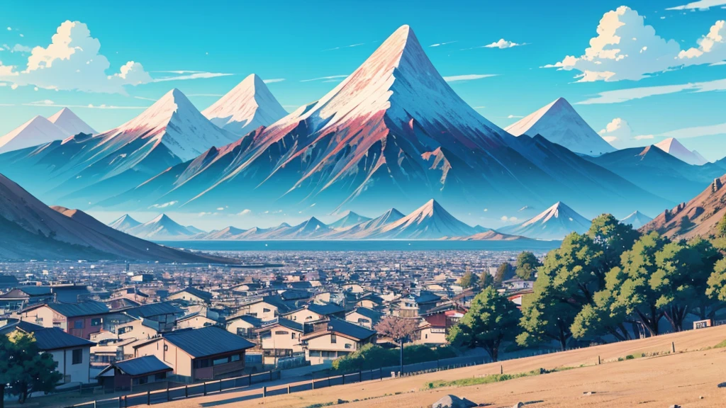 Make an anime-style sky with mountains made by Akira Toriama