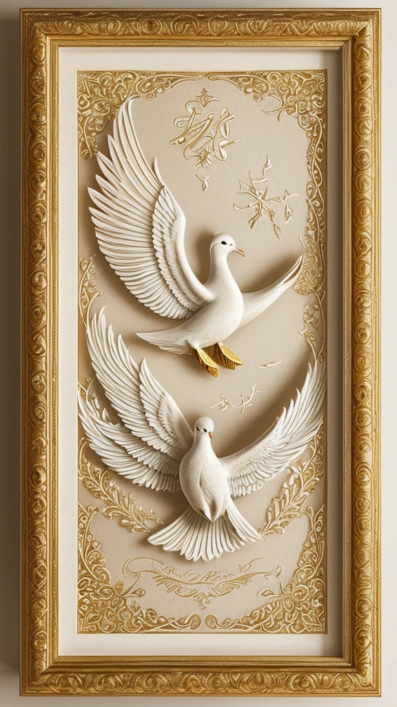 A majestic, illuminated dove with snowy white feathers and a gentle, serene expression soars above an open Bible, its wings outstretched, as if carrying the sacred scriptures. The Holy Spirit is symbolized by a soft, ethereal glow emanating from the dove's body, radiating divine light onto the pages of the Bible. The Bible itself is ornate, with golden accents and intricate filigree adorning the cover, lying open to a passage with elegant, cursive script. The background is a warm, creamy beige, evoking a sense of reverence and timeless wisdom. The overall atmosphere is one of peace, contemplation, and spiritual enlightenment, with the dove's gentle flight conveying the gentle guidance of the Holy Spirit. The image is bathed in a soft, warm light, with subtle shading and textures that evoke a sense of depth and dimensionality.
