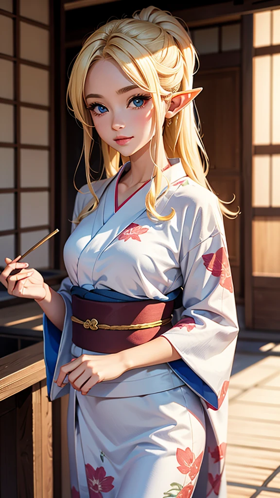 Blonde,Elf,yukata