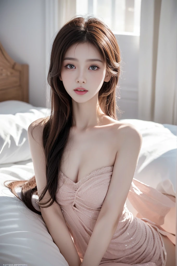(high details:1.4)、(surrealism:1.4)、(soft lighting:1.05)、32,000、1 woman、realistic lighting、face lighting、ray tracing、(brightened light:1.2)、(improve quality:1.4)、(Realistic textured skin of the highest quality:1.4)、original photo, lifelike, full body woman love, bed, soggy, big bust, stylish hairstyle, pale skin, black eye, pink lips, (Beloved), (:1.1), ~Through, detailed background, detailed face, delicate eyes, good hair, Anatomically correct body, elastic skin, make up, masterpiece