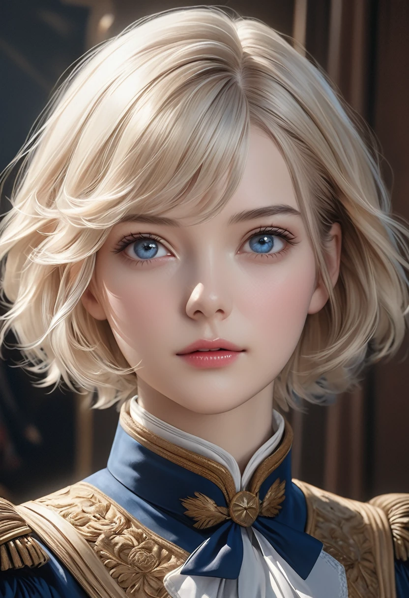 high quality, detailed, photo Realistic, (1 female),(25 years old), (detailed blue eyes), (light blond short hair),(shiny skin),18th century admiral lord,navy board,(best quality,4k,8k,highres,masterpiece:1.2), (face close up:0.8),(realistic,photorealistic,photo-realistic:1.37),