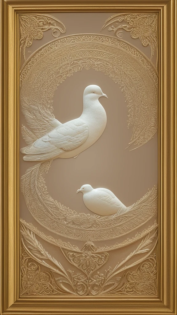 A majestic, illuminated dove with snowy white feathers and a gentle, serene expression soars above an open Bible, its wings outstretched, as if carrying the sacred scriptures. The Holy Spirit is symbolized by a soft, ethereal glow emanating from the dove's body, radiating divine light onto the pages of the Bible. The Bible itself is ornate, with golden accents and intricate filigree adorning the cover, lying open to a passage with elegant, cursive script. The background is a warm, creamy beige, evoking a sense of reverence and timeless wisdom. The overall atmosphere is one of peace, contemplation, and spiritual enlightenment, with the dove's gentle flight conveying the gentle guidance of the Holy Spirit. The image is bathed in a soft, warm light, with subtle shading and textures that evoke a sense of depth and dimensionality.