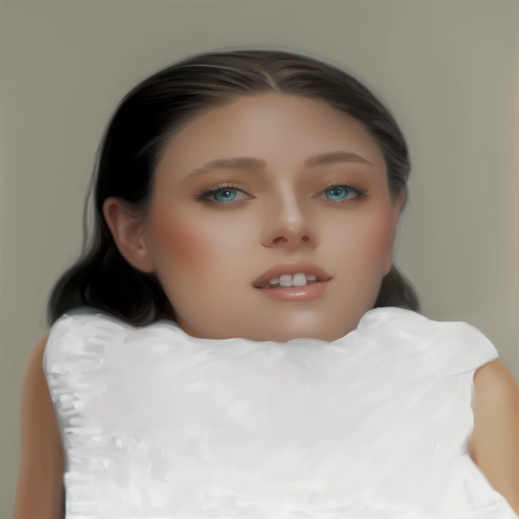 there is a Youngh with a white dress and a toothbrush, little , realistic studio portrait,  hybrid, very realistic digital art, Youngh, portrait photoreal, realistic digital painting, soft portrait, Digital oil painting with airbrush, side centered painted portrait, photorealistic digital painting, ultra realistic digital painting, digitally painted, #1 digital painting of all time