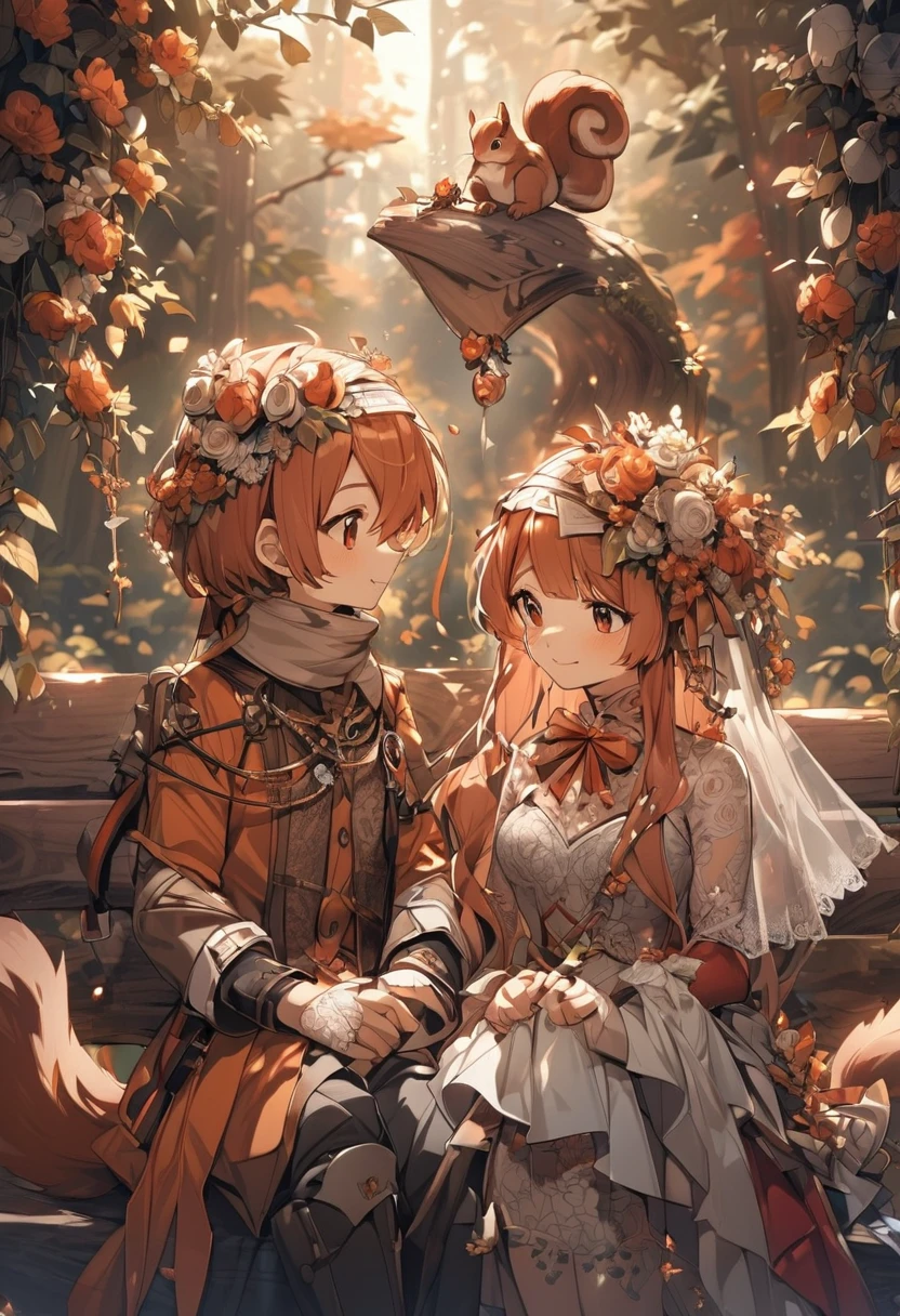 red squirrel couple is ready to get married, We exchange rings while facing each other.