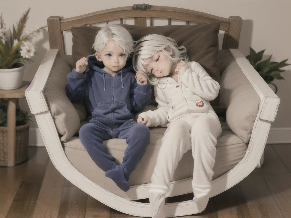 an anime image of a small boy with white hair wearing a thick diaper underneath fox hoodie-footie pjs, hoodie-footie pjs, sleeping in a crib, nursery, (1boy), adorable, masterpiece, extremely detailed, beautiful eyes, sharp focus, vivid colors, studio lighting, intricate details, soft textures, cozy atmosphere, high quality, hood down,
