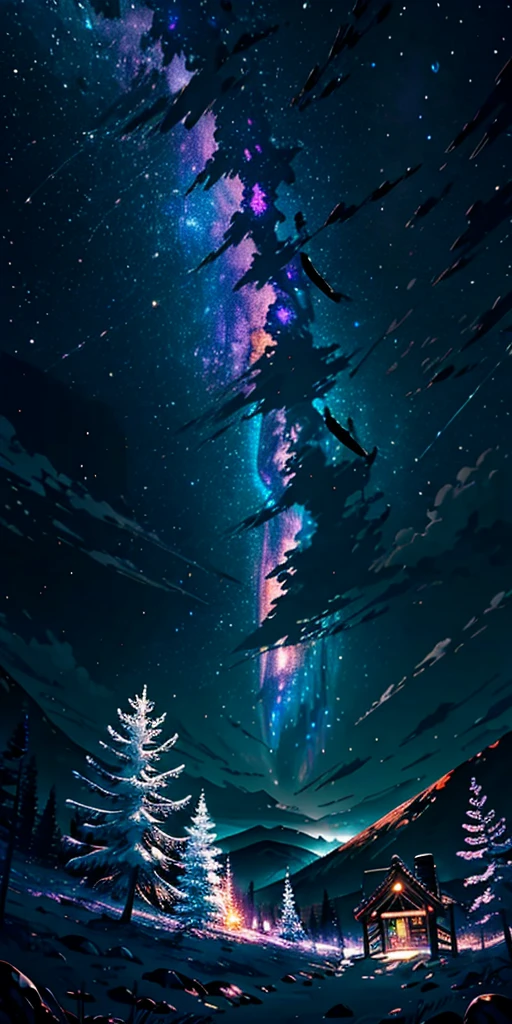 Vast landscape photography, (View from below。I can see the sky and the wilderness below.), , (full moon: 1.2), (shooting star: 0.9), (nebula: 1.3), Distant Mountain, Treebreak Production Art, (Warm light source: 1.2), (fire Fly: 1.2), lamp, Purple and Orange, Intricate details, Volumetric Lighting Break (masterpiece: 1.2), (Highest quality ), 4K, Very detailed, (moving composition: 1.4), Extremely detailed and colorful (Iridescent: 1.2), (Sparkling Lights, Atmospheric lighting), dream-like, Magic, (alone: 1.2)