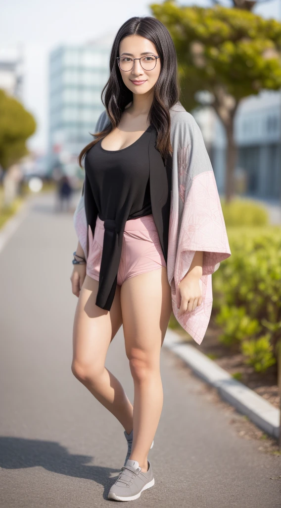 Cute Japanese woman, (), (very cute face), white moisturized skin, looking at the camera, (pink bright eyes: 1.4), (black framed glasses: 1.3)
BREAK,
(parkour), (very beautiful berserker woman: 1.3), (dynamic pose: 1.3),
BREAK,
(wearing a cute pink kimono: 1.3), (highly revealing kimono), very large earrings, short length, (has a black grass tattoo on her body: 1.3),
BREAK,
(very long hair), (light grey hair: 1.4), (wavy hair), (gradient hair: 1.3), (red tips: 1.3),
BREAK,
(realistic: 1.3), masterpiece, perfect lighting, (ultra high resolution), (8K), (highly detailed: 1.4), (from the front), (full body: 1.4), (symmetrical: 1.2), (one shot),
BREAK,
(large cities in Japan: 1.2),