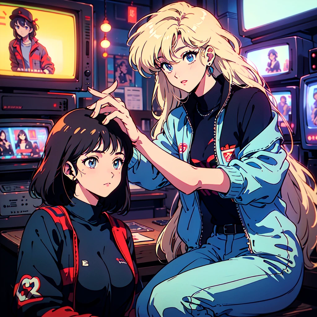 A city pop poster with a retro 80s feel、Imagine the album cover。With the highest quality anime illustrations、There is one blonde girl with short hair.。Her eyes shine blue、Dressed in rapper style clothing、I&#39;m wearing headphones。
The image is in a dynamic pose.、Drawn from a novel angle。Created in high definition like 4K、Creates the feeling of being in a dark room。The room was lit by blue lights.、It has a fantastic atmosphere。The room is a small space like a 1K.、The window offers a view of downtown Shinjuku.。
This work depicts a night city enveloped in neon lights.、This will be a record that allows you to fully enjoy the charm of city pop.。