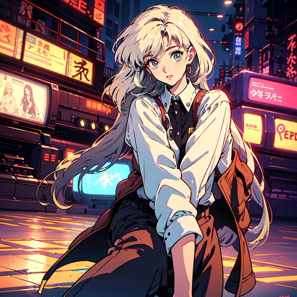 A city pop poster with a retro 80s feel、Imagine the album cover。With the highest quality anime illustrations、There is one blonde girl with short hair.。Her eyes shine blue、Dressed in rapper style clothing、I'm wearing headphones。
The image is in a dynamic pose.、Drawn from a novel angle。Created in high definition like 4K、Creates the feeling of being in a dark room。The room was lit by blue lights.、It has a fantastic atmosphere。The room is a small space like a 1K.、The window offers a view of downtown Shinjuku.。
This work depicts a night city enveloped in neon lights.、This will be a record that allows you to fully enjoy the charm of city pop.。