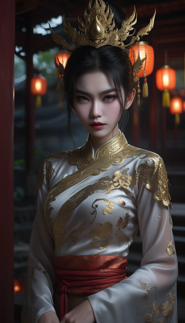 1 girl,Sexy,fear,女ghost,ghost,Thai costumes,Dai costumes, Rendered in stunning detail and ultra-realistic 10k resolution,