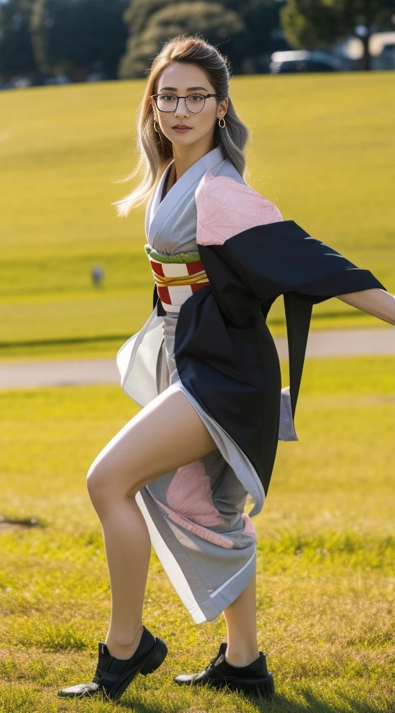 Cute Japanese woman, (16 years old), (very cute face), white moisturized skin, looking at the camera, (pink bright eyes: 1.4), (black framed glasses: 1.3)
BREAK,
(parkour), (very beautiful berserker woman: 1.3), (dynamic pose: 1.3),
BREAK,
(wearing a cute pink kimono: 1.3), (highly revealing kimono), very large earrings, short length, (has a black grass tattoo on her body: 1.3),
BREAK,
(very long hair), (light grey hair: 1.4), (wavy hair), (gradient hair: 1.3), (red tips: 1.3),
BREAK,
(realistic: 1.3), masterpiece, perfect lighting, (ultra high resolution), (8K), (highly detailed: 1.4), (from the front), (full body: 1.4), (symmetrical: 1.2), (one shot),
BREAK,
(large cities in Japan: 1.2),