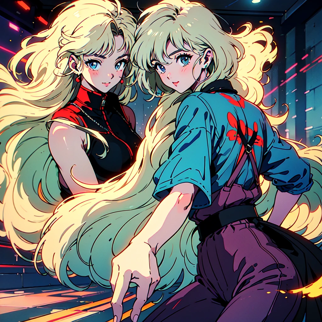 A city pop poster with a retro 80s feel、Imagine the album cover。With the highest quality anime illustrations、There is one blonde girl with short hair.。Her eyes shine blue、Dressed in rapper style clothing、I&#39;m wearing headphones。
The image is in a dynamic pose.、Drawn from a novel angle。Created in high definition like 4K、Creates the feeling of being in a dark room。The room was lit by blue lights.、It has a fantastic atmosphere。The room is a small space like a 1K.、The window offers a view of downtown Shinjuku.。
This work depicts a night city enveloped in neon lights.、This will be a record that allows you to fully enjoy the charm of city pop.。