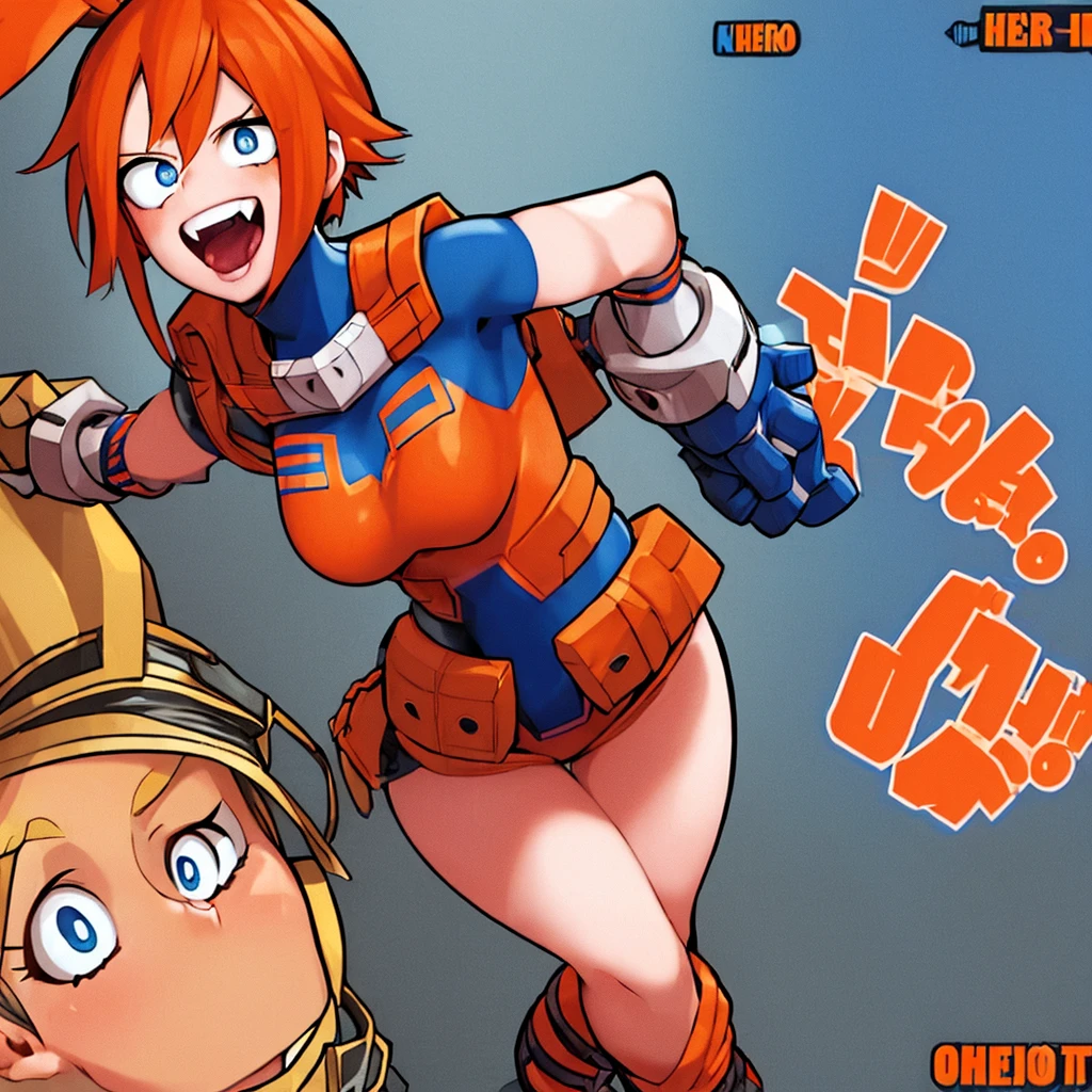 (naughty girl) (alone) (looking ahead at viewer) (short orange and blue hair) (Eyes red) (Art history by Kohei Horikoshi) (boku no hero academia) (My Hero Academia)