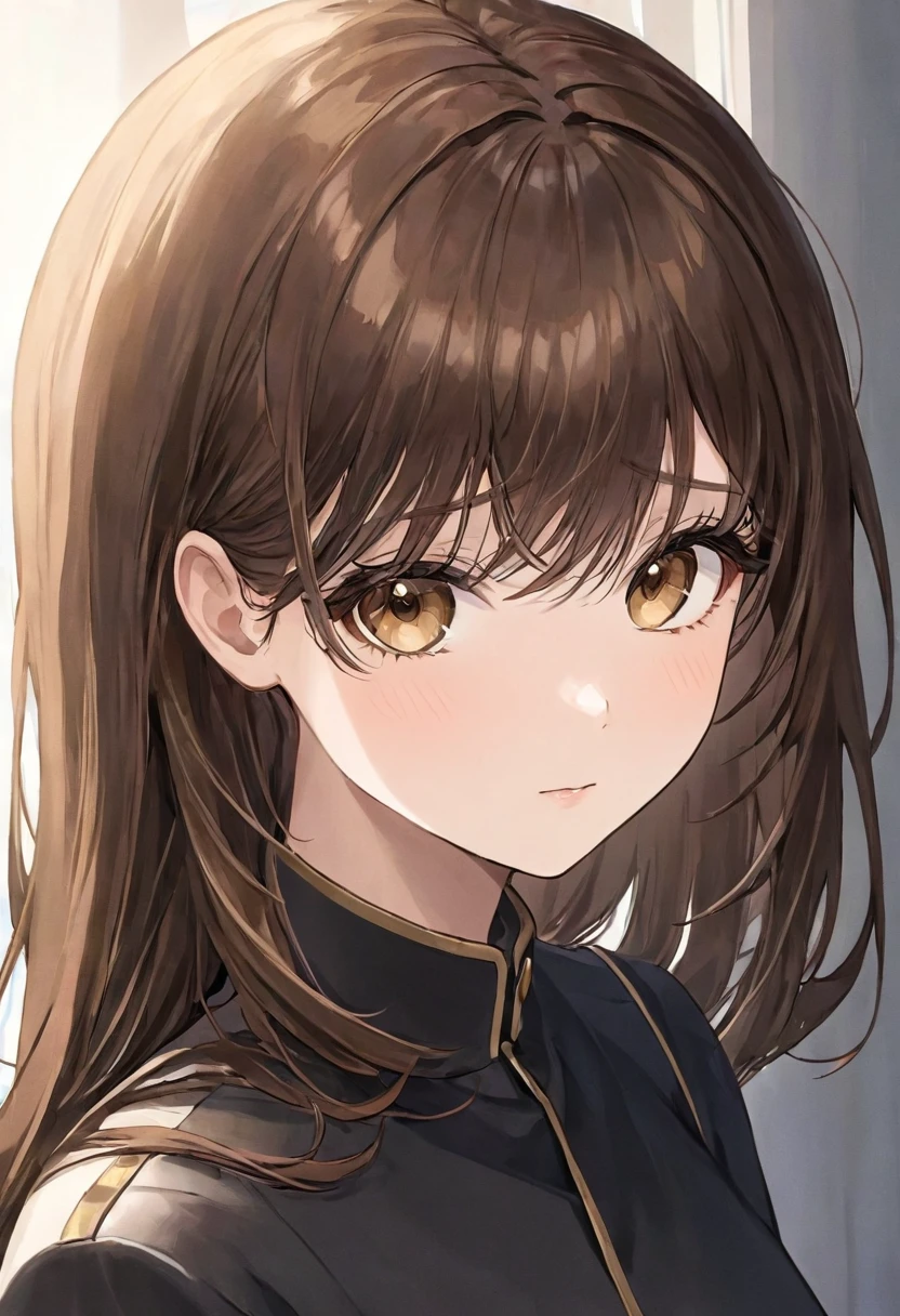 Girl with dark brown hair.Hazel eyes.A luxurious personality.