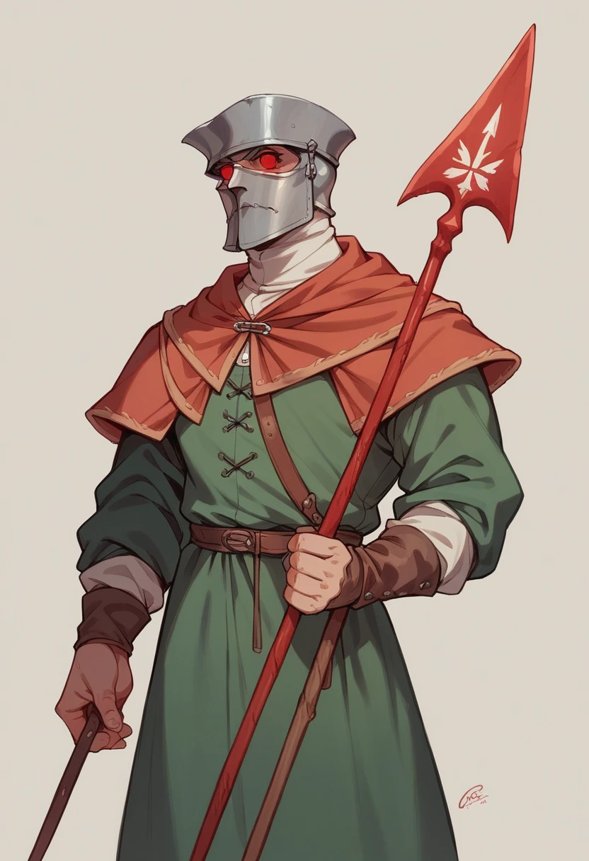 Craft a medieval spear with a red lens