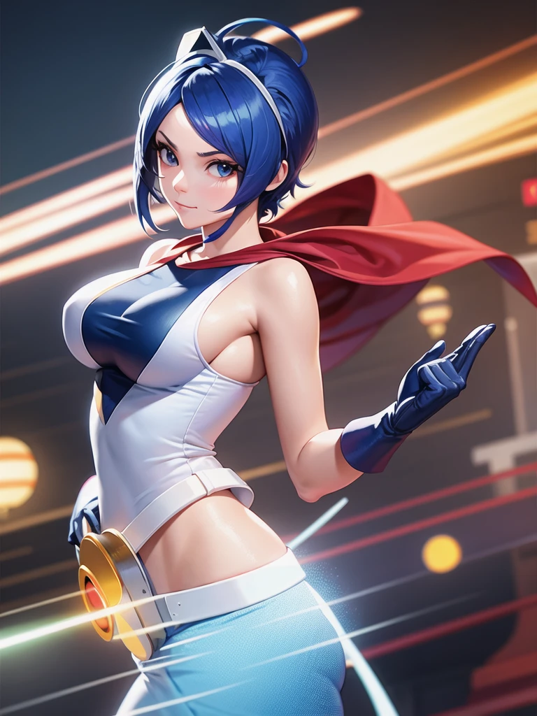 (at night), in a video game scene a background of a beautiful city during the day raining, standing at attention, semi-short blue hair, blouse with an anime frog face, white flared pants, wears blue exercise gloves, has round goggles on her head, WEARS a RED scarf around her neck, huge belt with a round shawl, ((blue hair)), 1 girl, alone, 20 years old, young woman, perfect hands, beautiful fingers, beautiful long legs, beautiful body , beautiful nose, beautiful character design, perfect face, looking at the viewer with serious gesture (focusing on his face), closed mouth, Light_Smile, official art, extremely detailed CG unity 8k wallpaper, perfect lighting, bright and colorful front lighting , shiny skin (masterpiece: 1.0), (best_quality: 1.0), ultra-high resolution, 4K, ultra-detailed photography, 8K, HDR, high resolution, nonsense:1.2, Kodak portra 400, film grain, blurred background, bokeh: 1.2, lens flare, (vibrant_color:1.2), professional photography, (beautiful_face: 1.5), (narrow waist),
