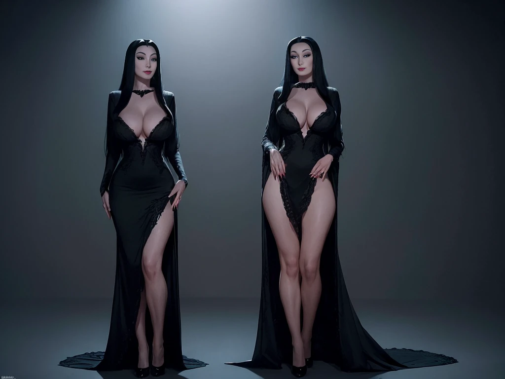 (((morticia adams))) ((the adams family))((HD)) (((huge tits)))((8k)))((morticia)))((has a dress)) ((Whole body))((Hot))(((Amazing tits)))hot, beautiful,((Hornie)), 8k, hyperrealistic everything like an unreal engine ray tracing render ((hyperrealistic human style)),(((Empty dark background))). hyperrealistic everything like an unreal engine ray tracing render estilo humano realista ,(((Empty dark background)))., Softly lit, Intimate exquisite detail, sharp focus, intricately detailed, rewarded pHotography, small-catchlight, low contrast, high sharpness, facial-symmetry, depth of field, cinematic background, Unreal Engine Rendering, central image, dream-like, Softly lit, intimate, imagen de Whole body ,Whole body,((busty)),((shapely legs)) perfect ass ecchi