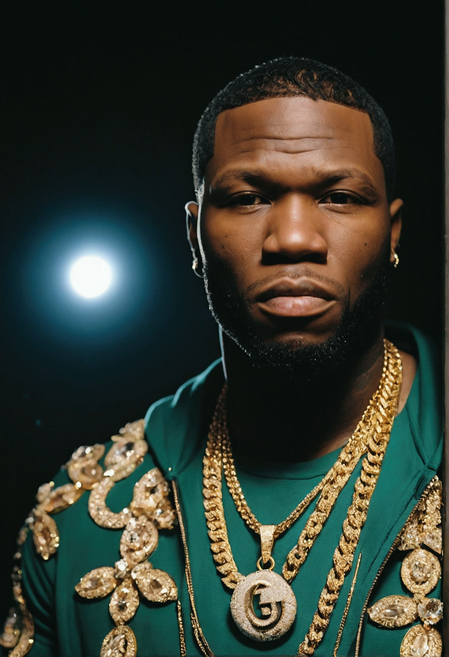 Man looking like pop smoke mixed with 50 cent with 'Gucci gold vvs diamonds , 4:3, photo 12k resolution hash flash lighting, shot on ALEXA 65, Velvia 100 , underexposed, Voigtlnder Nokton 50mm f1.1, in the style of Martin Nikon Z 8 with Zoom Lens | with 24-120mm
Motion