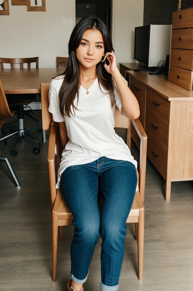 One girl sit in chair