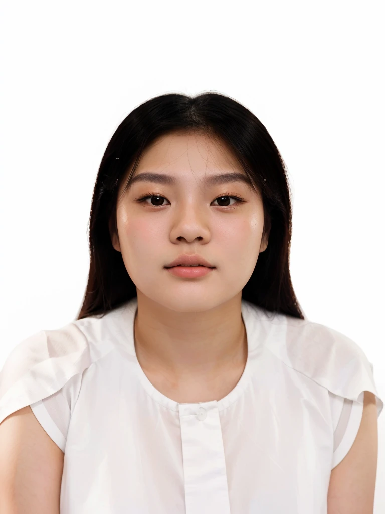 there is a young woman in a white shirt posing for a photo., Southeast Asian with round face, realistically rendered face, old libu young, detailed face of an asian girl, pengzhenzhang, Young female face, quack ji joven, shen mingchen, young asian, sunken chin, Jiyun Chae, front portrait of a girl
