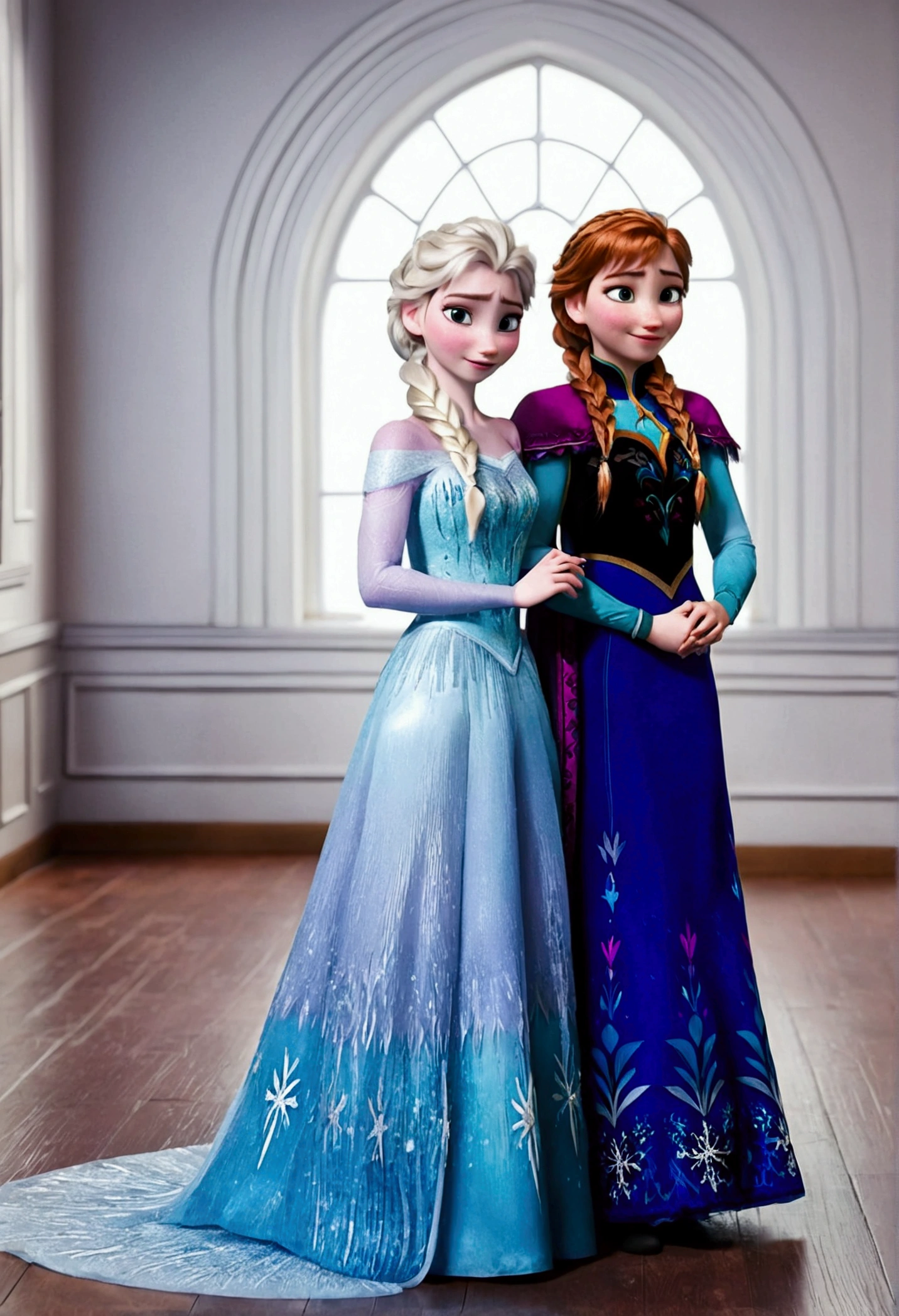 ((Full body photo, standing, on the floor)) Disney「Frozen」Anna and Elsa