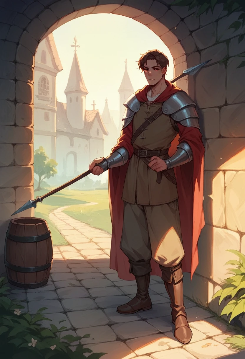 Create a medieval spear with a red lens and place a barrel where it should hold the spear