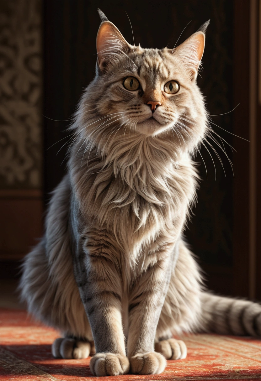a highly detailed and dynamic cat with powerful legs, a frontal view, elegant feline grace, realistic fur with intricate details, dynamic pose, natural lighting, photorealistic, 4k, high resolution, masterpiece