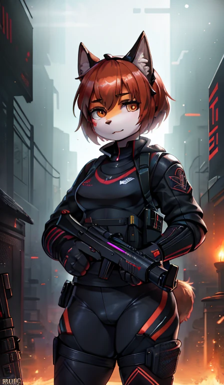 enlightenment、(top quality)、(((masterpiece)))、(a high resolution)、Original、(lonely girl)、sexual、Thick、big body、(ginger),With guns and rifles, Helghast, wolfenstein, Unigine rendering, holding a blaster, imperial military, cyberpunk imperial military, Have MP7, with a pistol, RB6S), Wearing a black Sith uniform., Excellent detail, RB6S, RB 6 s, high level of detail
