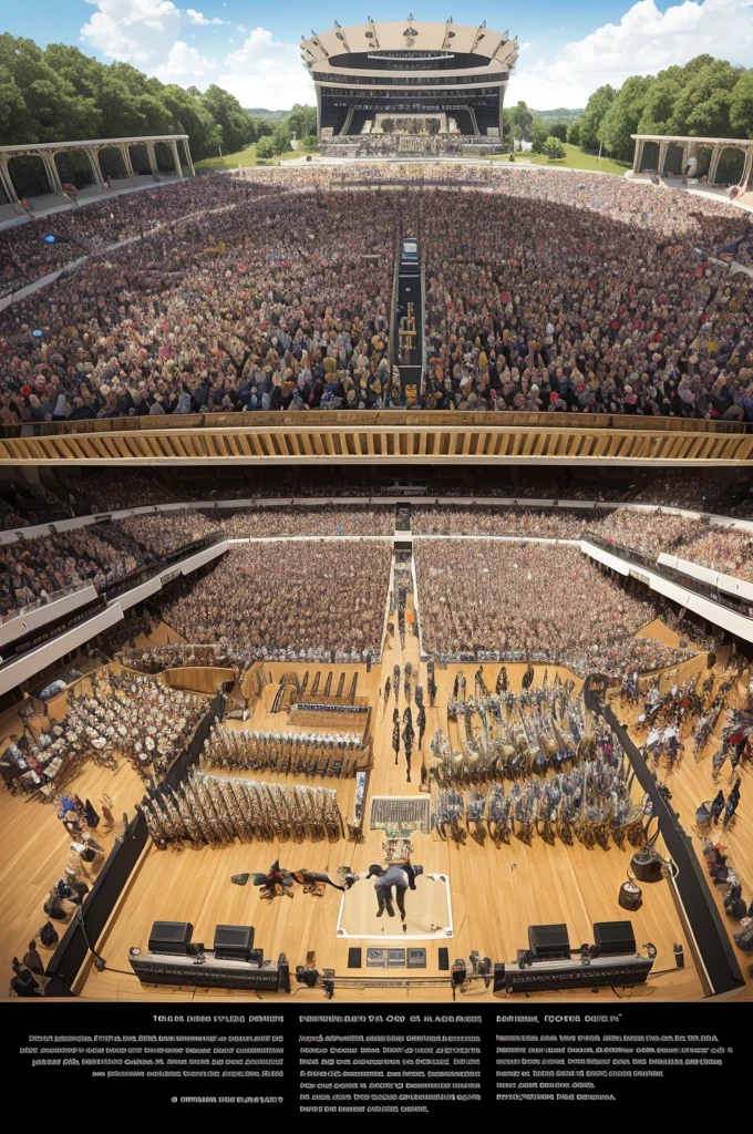 A big band stage map, with 3 trumpets, 3 trombones, 2 sax tenor, 2 Alto Sax, 1 Baritone sax, 2 transverse flutes, 1 battery, 2 guitar, 1 viola, 1 keyboard, 1 4-string double bass