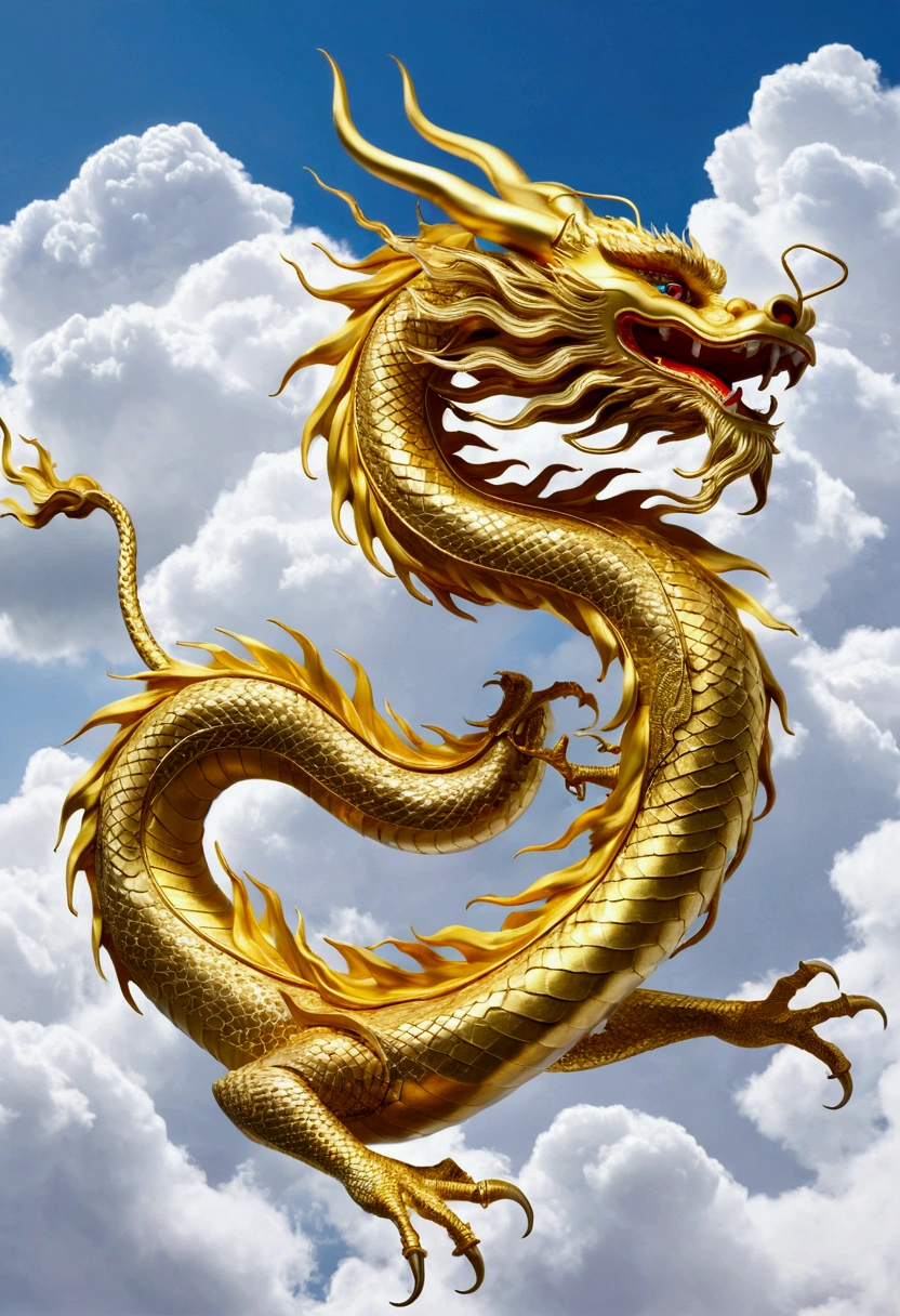 flag、masterpiece、(White Background:1)、Golden Chinese dragon surrounded by white clouds、god々々Hello、Wind、god々、Long undulating body、tooth、Upper body、Fantasy、god話、high quality、Very detailed、masterpiece、amazing、Particle Effects、Dynamic Effects