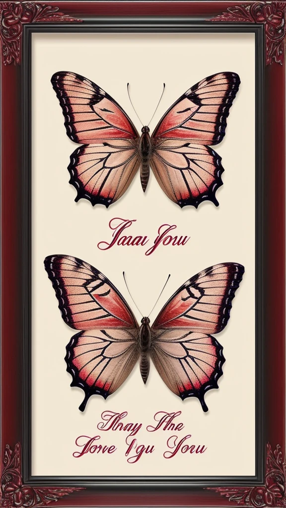 Experience the beauty of gratitude in stunning detail with your personalized 'LOVE YOU' image. Adorned with exquisite red and white cursive letters, where butterflies are decorated on the letters with the same color theme, along with delicate pink and purple butterflies dancing on an elegant black background, let your thank you message stand out in elegance.
Turn your gratitude into a true work of art.