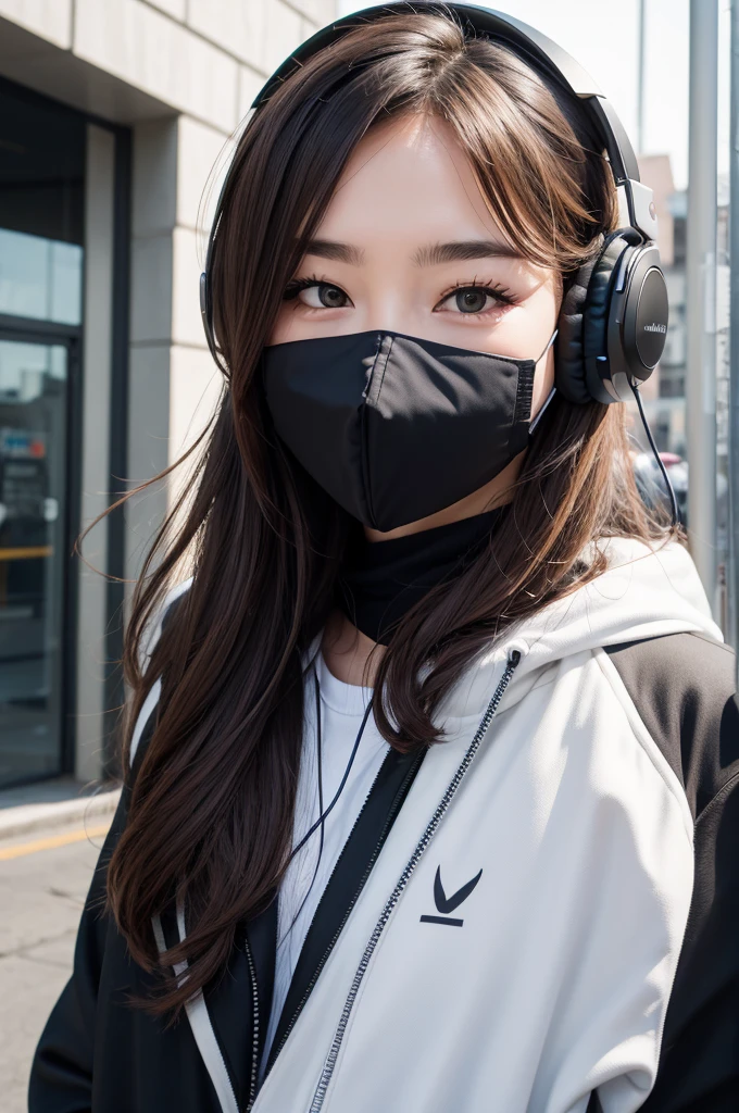 selfie mask headphone tilted beautiful