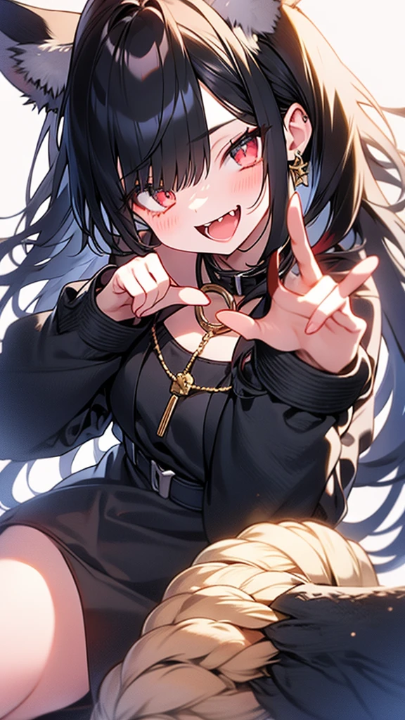 black hair, hair bobbles, wince, longeyelashes, solid circle eyes, fake animal ears, light smile, ear blush, fang, ccurate, drop shadow, anaglyph, stereogram, tachi-e, pov, atmospheric perspective, 8k, super detail, best quality