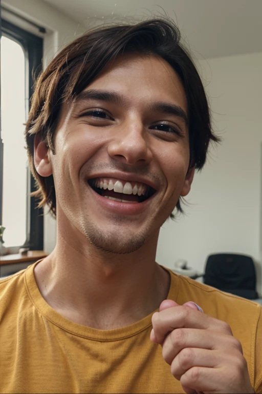 A male YouTuber smiles happily and opens his mouth