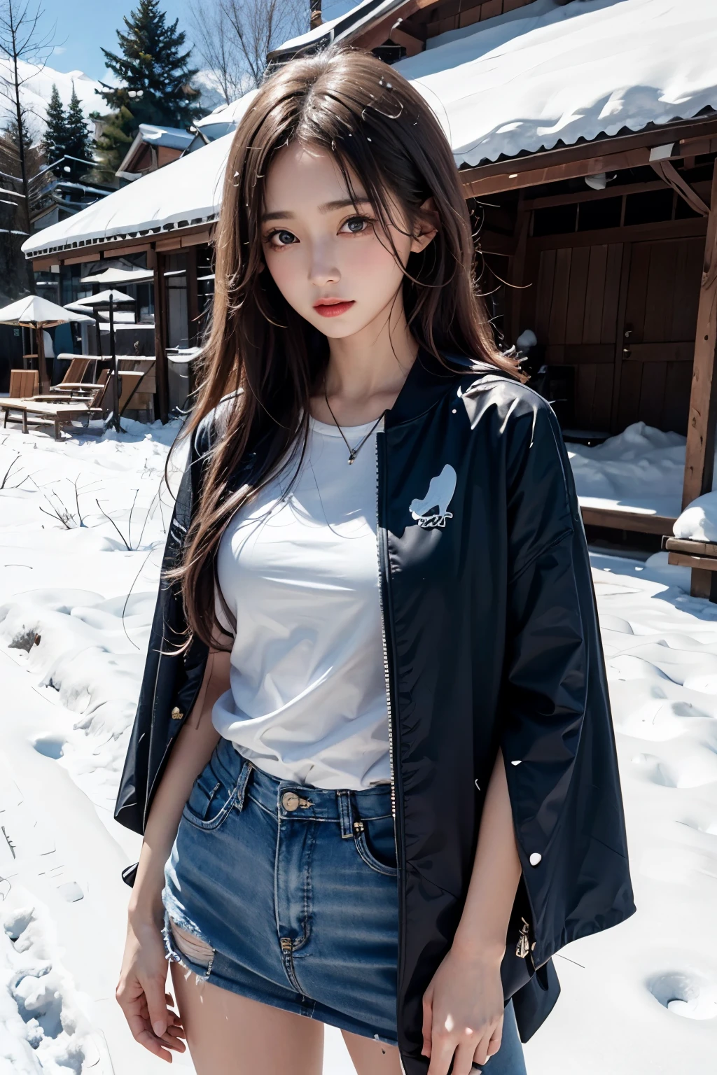 photorealistic, masterpiece, photorealistic, high resolution,Especially a thin beautiful girl,Cape Fuuka,snow,kazehama,Beautiful girl standing alone,Are thin,Small breasts,Fine snow falling on a clear day,An ordinary beautiful girl,Disappointed Mature Woman,Almost flat bust,Casual wear,No makeup,A real woman,sad,tears,Snow particles like fluttering petals,