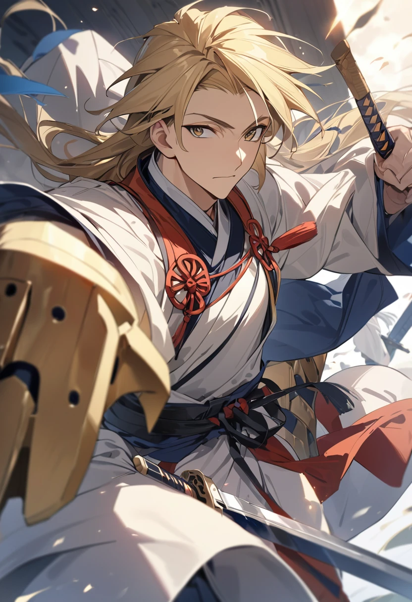 超High resolution,masterpiece,Awards,Highest quality,High resolution,8k,Attention to detail,(male:1.6),Perfect Face,long黒髪,ancient chinese hair ornaments,Blonde Hair Accessories,(Facing the lens:1.4),(sword on hand:1.5),Handheld scabbard,ancient chinese robes,martial arts,Outlaw Star,Armor,Jump up,There's a dragon behind,Chinese Dragon,patron saint,背景にはMountainと木々,Mountain,Pavilion,pine tree,Bright sky,White cloud,Cloudy,long,,ancient oriental architecture,Ancient Chinese architecture,