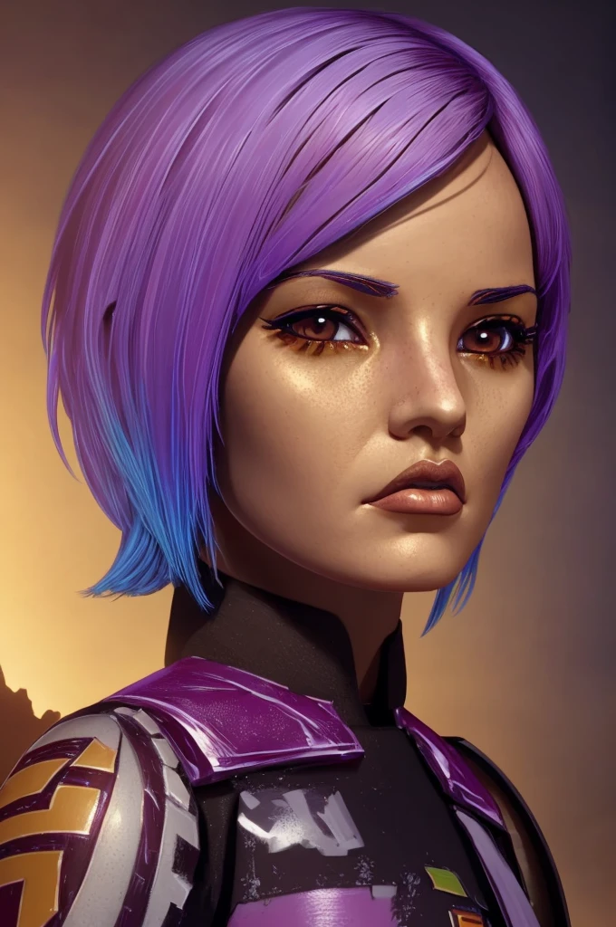 a detailed portrait of sabine wren, beautiful detailed eyes, beautiful detailed lips, extremely detailed face and features, long eyelashes, female character, female protagonist, star wars, science fiction, intricate details, digital painting, concept art, cinematic lighting, dramatic lighting, moody colors, vibrant colors, photorealistic, highly detailed, 8k, best quality, masterpiece