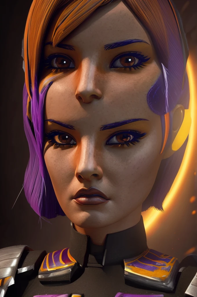 a detailed portrait of sabine wren, beautiful detailed eyes, beautiful detailed lips, extremely detailed face and features, long eyelashes, female character, female protagonist, star wars, science fiction, intricate details, digital painting, concept art, cinematic lighting, dramatic lighting, moody colors, vibrant colors, photorealistic, highly detailed, 8k, best quality, masterpiece