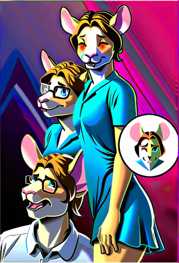 furry, goat-rat hybrid, ((goat horns)), mouse ears, ((light brown colored fur with white highlights)), (brown hair), blue eyes, mouse tail, adult, handsome, mature, (slim build),black wire glasses, wearing dress shirt, realistic eyes, realistic fur body, character sheet,multiple views,reference sheet,expressions, one eye closed,looking at viewer,blush,smile,open mouth,close mouth,closed eyes,profile,:d,teeth,crying,angry,surprised