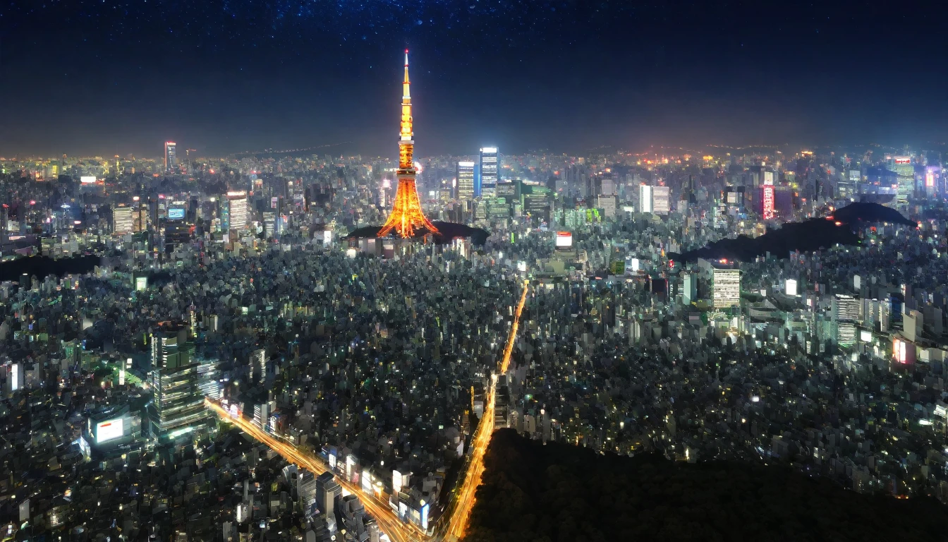 Tokyo,Night view,Starry Sky,Highest quality, 8k, High resolution, masterpiece:1.2, Very detailed, Realistic:1.37, High resolution, 超High resolution, Very detailed, Professional, Vibrant colors
