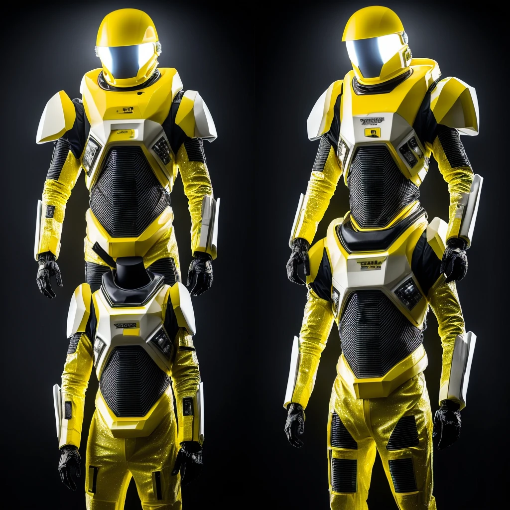 there is a cartoon image of a man in a traje espacial, glowing traje espacial, yellow traje espacial, in traje espacial, clothed in traje espacial, traje espacial, detailed traje espacial, traje espacial, dusty traje espacial, wears a traje espacial, wears tiny traje espacial, science fiction traje espacial, fully traje espacialed, estilo varguyart, corpo laranja, interstellar traje espacial