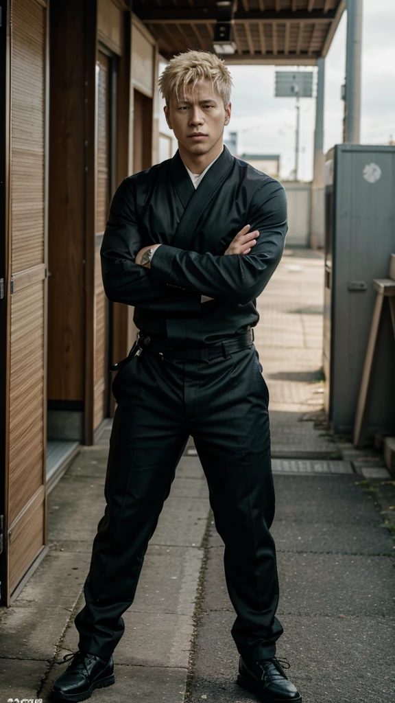 Japanese anime「Jujutsu Kaisen」Characters、A posing photo of a young, handsome, and strong Swedish man cosplaying as Gojo Satoru